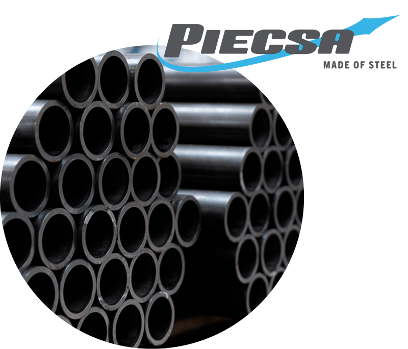 Tubos de acero con logo de  Piecsa 